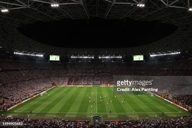 General view of play during the UEFA Europa League 2022/23 final match between Sevilla FC and AS Roma at Puskas Arena on May 31, 2023 in Budapest,...