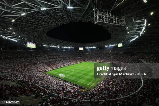 General view of play during the UEFA Europa League 2022/23 final match between Sevilla FC and AS Roma at Puskas Arena on May 31, 2023 in Budapest,...