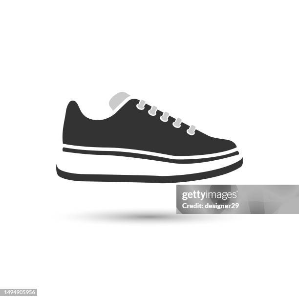 sneaker schuh silhouette icon flat design auf weißem hintergrund. laufschuh vektor design. - schwarze schuhe stock-grafiken, -clipart, -cartoons und -symbole