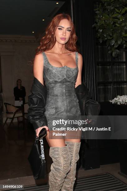 Megan Fox seen leaving her hotel heading to Machine Gun Kelly's gig at the Royal Albert Hall on May 31, 2023 in London, England.