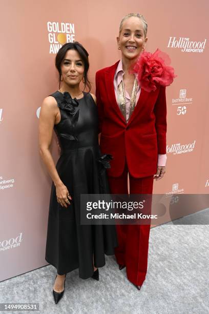 Eva Longoria and Sharon Stone attend The Hollywood Reporter Raising Our Voices DEIA Luncheon at Wallis Annenberg GenSpace on May 31, 2023 in Los...