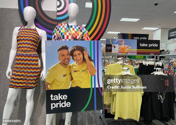 Pride Month merchandise is displayed at a Target store on May 31, 2023 in San Francisco, California. Target has pulled some of its Pride Month...