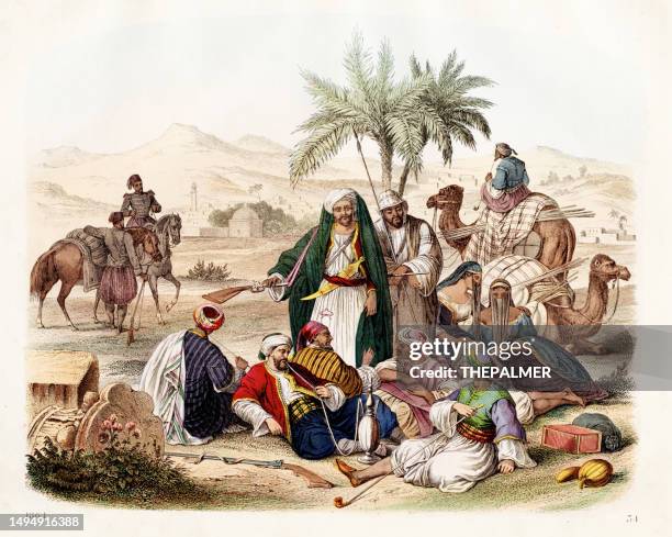 stockillustraties, clipart, cartoons en iconen met from the holy land color plate illustration 1855 - arabian peninsula