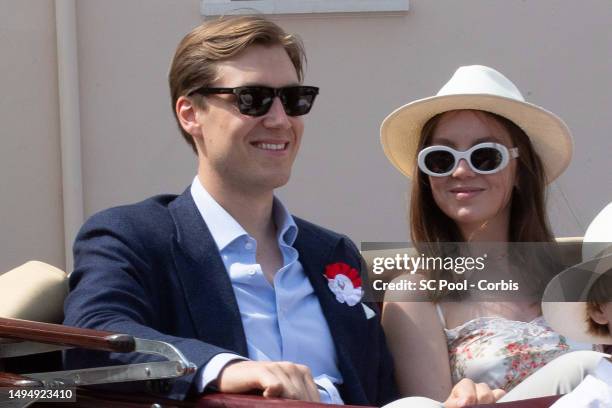 Ben Sylvester Strautmann and Princess Alexandra of Hanover parade in vintage cars as part of the celebrations to mark the birth of the late Rainer...