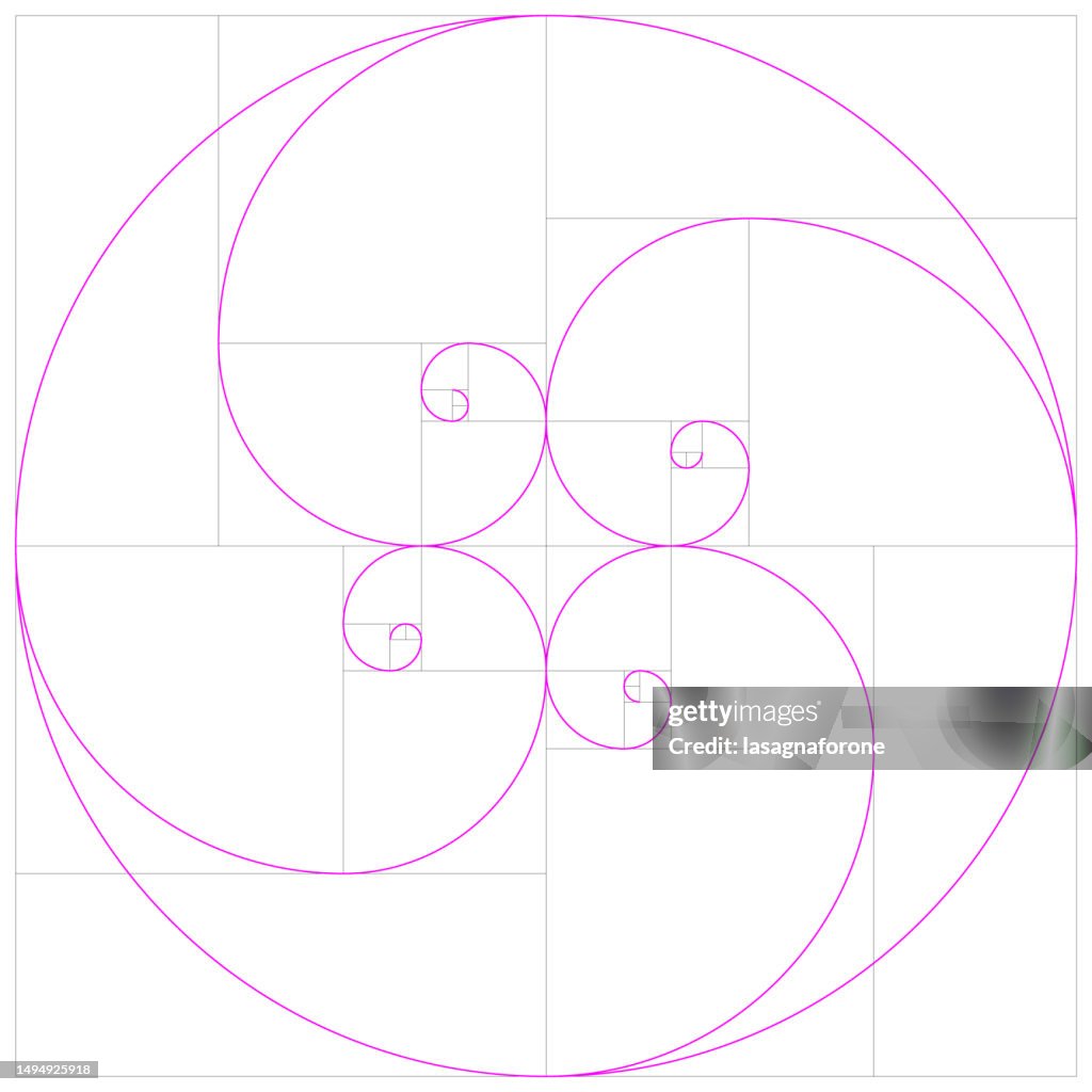 Fibonacci-Spirale. Goldener Schnitt Spirale perfekte Vektorvorlage.