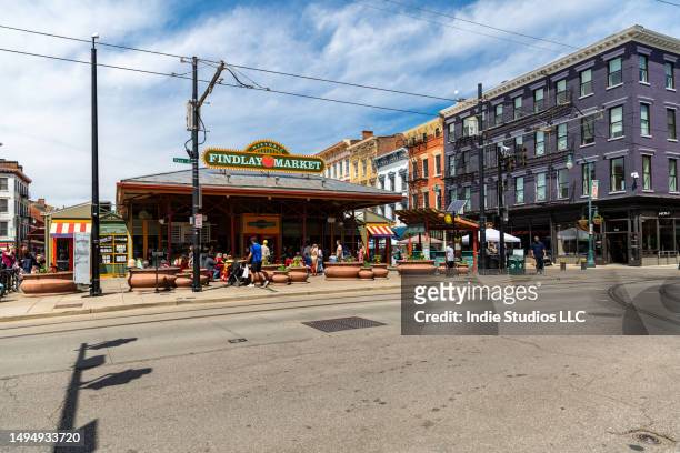findlay market on a sunny summer day - cincinnati business stock pictures, royalty-free photos & images