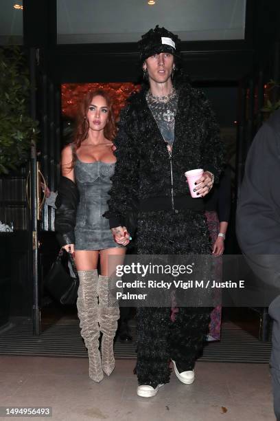 Megan Fox and Machine Gun Kelly are seen leaving the hotel heading to Marc Jacques Burton x Machine Gun Kelly - party at Bacchanalia on May 31, 2023...