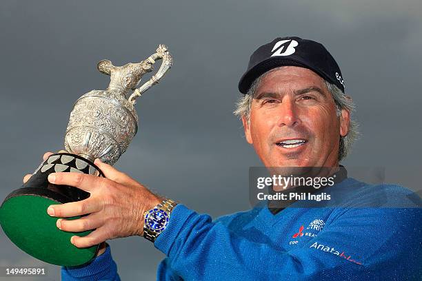 Fred Couples of the United States poses with the trophy after the final round of the Senior Open Championship played over the Ailsa Course, Turnberry...