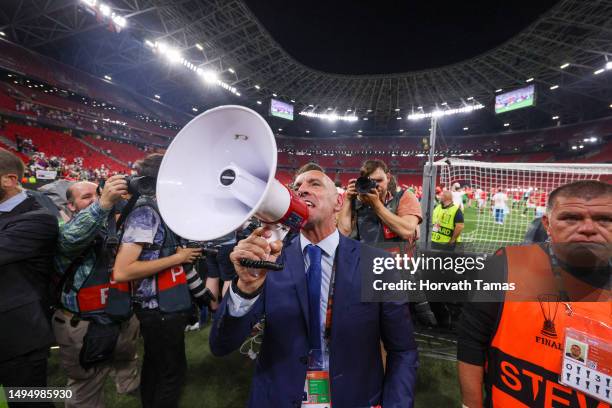 Ramon Rodriguez Verdejo Manager of Sevilla celebrates after winning the UEFA Europa League 2022/23 final match between Sevilla FC and AS Roma at...