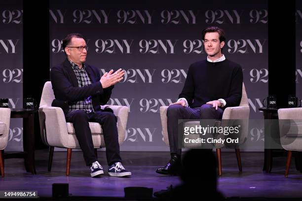 Fred Armisen and John Mulaney speak onstage during 'John Mulaney in Conversation with Fred Armisen' at 92NY on May 31, 2023 in New York City.