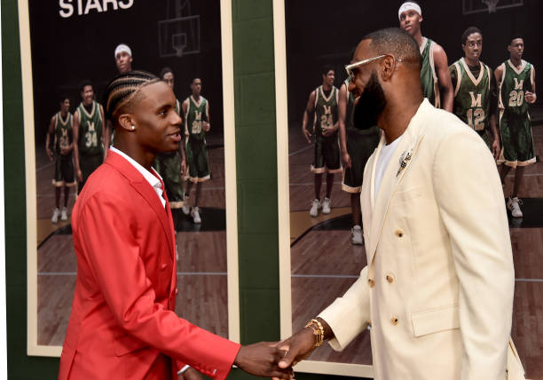 Marquis "Mookie" Cook and LeBron James attend the Los Angeles premiere of Universal Pictures' "Shooting Stars" on May 31, 2023 in Los Angeles,...