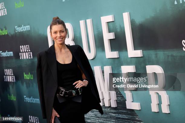 Jessica Biel attends the premiere of Freeform's "Cruel Summer" Season 2 at Grace E. Simons Lodge on May 31, 2023 in Los Angeles, California.