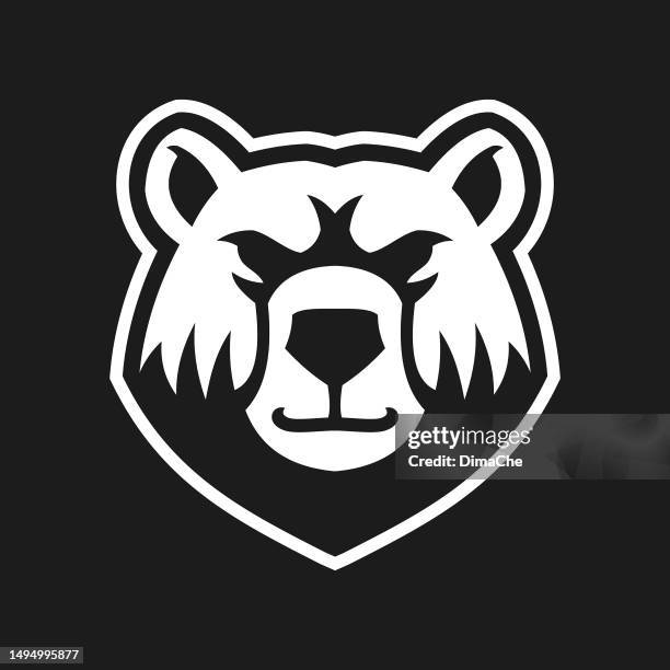 ilustraciones, imágenes clip art, dibujos animados e iconos de stock de silueta del contorno de la cabeza del oso: etiqueta vectorial recortada - polar bear tattoo
