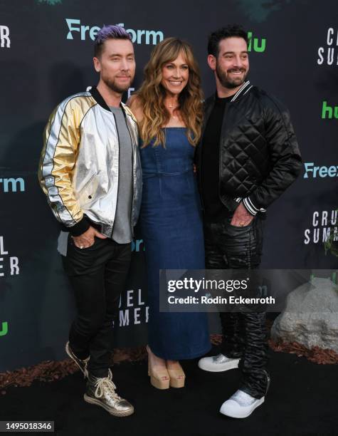 Lance Bass, Nikki DeLoach, and Michael Turchin attend the Los Angeles premiere of Freeform's "Cruel Summer" season 2 at Grace E. Simons Lodge on May...