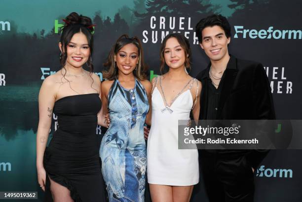 Lisa Yamada, Lexi Underwood, Sadie Stanley, and Braeden De La Garza attend the Los Angeles premiere of Freeform's "Cruel Summer" season 2 at Grace E....