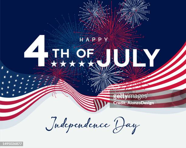 stockillustraties, clipart, cartoons en iconen met american flag on white background. happy independence day. colorful fireworks. fourth of july. - onafhankelijkheidsdag