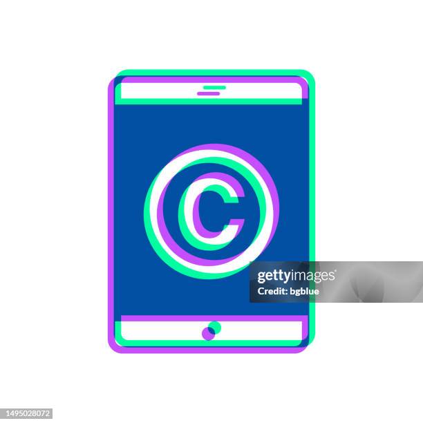 tablet pc with copyright symbol. icon with two color overlay on white background - copyright symbol transparent background stock illustrations