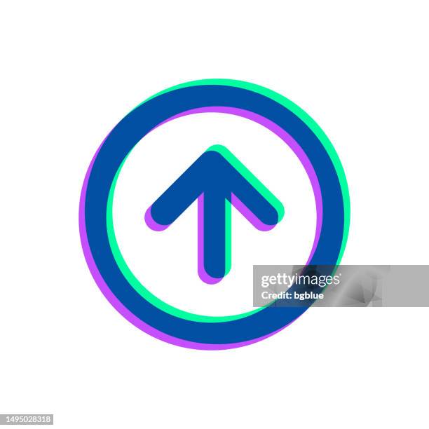 up arrow button. icon with two color overlay on white background - two overlapping circles stock illustrations