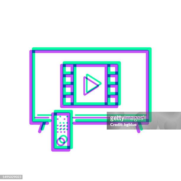 ilustrações de stock, clip art, desenhos animados e ícones de watch video on tv. icon with two color overlay on white background - netflix