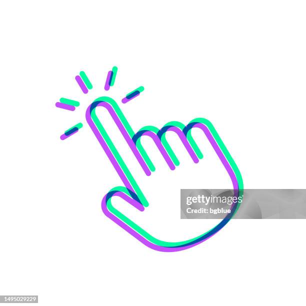 click with hand cursor. icon with two color overlay on white background - mouse pointer stock illustrations
