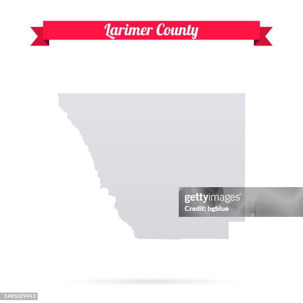 larimer county, colorado. map on white background with red banner - fort collins stock illustrations