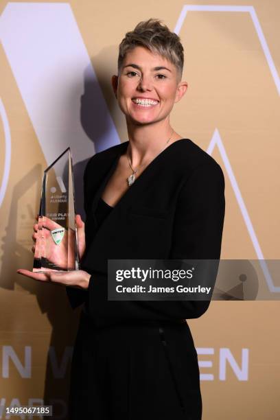 Michelle Heyman poses with the Liberty A-League Fair Play Award for Canberra United at the 2023 Dolan Warren Awards at The Star on June 01, 2023 in...