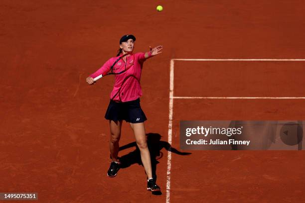 Elena Rybakina of Kazakhstan serves against Linda Noskova of Czech Republic during the Women's Singles Second Round match on Day Five of the 2023...