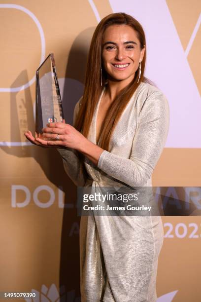 Maria Jose Rojas poses with the Liberty A-League Fan Player of the Year Award at the 2023 Dolan Warren Awards at The Star on June 01, 2023 in Sydney,...