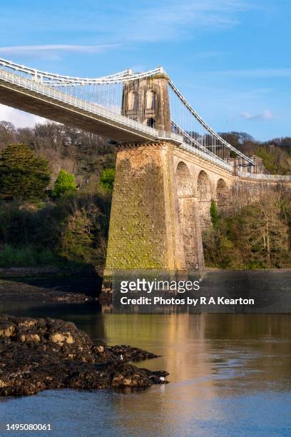 menai suspension bridge, anglesey, north wales - menai bridge stock pictures, royalty-free photos & images