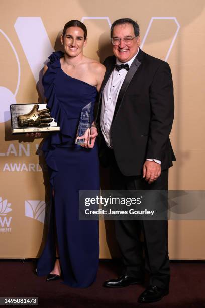 Hillary Beall of Western United poses with the Golden Glove - Liberty A-League Goalkeeper of the Year Award and the Liberty A-League Save of the Year...