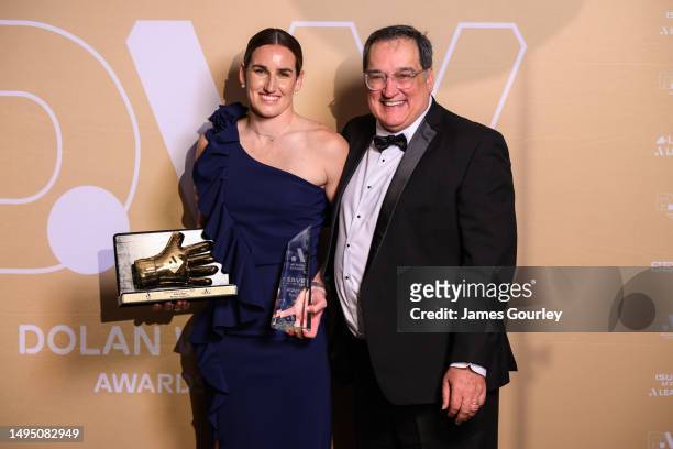 Hillary Beall of Western United poses with the Golden Glove - Liberty A-League Goalkeeper of the Year Award and the Liberty A-League Save of the Year...