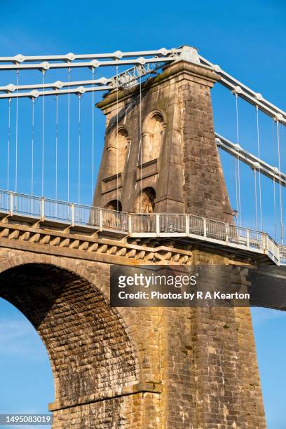 menai suspension bridge, anglesey, north wales - menai bridge stock pictures, royalty-free photos & images