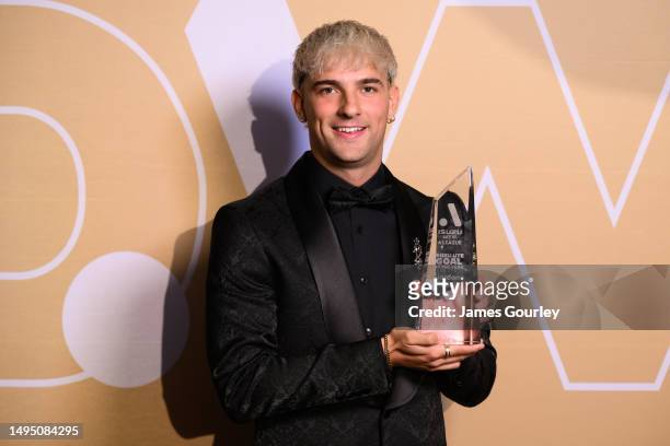 Giordano Colli poses with the Isuzu UTE Goal of the Year Award at the 2023 Dolan Warren Awards at The Star on June 01, 2023 in Sydney, Australia.
