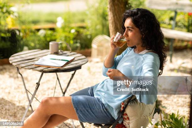 tea and contemplation - trip diary stock pictures, royalty-free photos & images