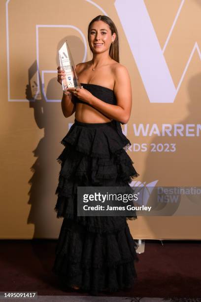 Sarah Hunter of Sydney FC poses with the Young Footballer of the Year - Liberty A-League Award at the 2023 Dolan Warren Awards at The Star on June...