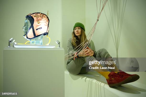 Artist, musician and designer Beatie Wolfe poses for portraits with her work "imPRINTING: The Artist's Brain" at the London Design Biennale at...