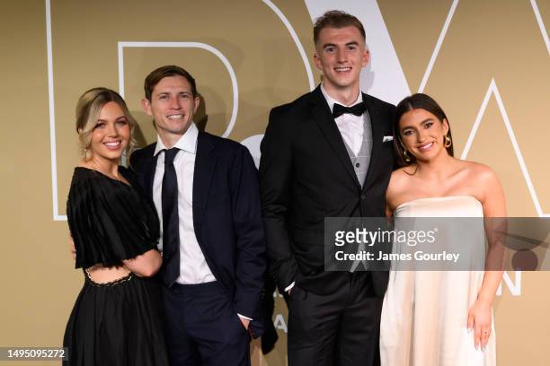 Katelyn Timmings, Craig Goodwin of Adelaide United and Joe Gauci of Adelaide United arrive at the 2023 Dolan Warren Awards at The Star on June 01,...