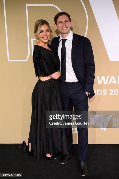 Katelyn Timmings and Craig Goodwin of Adelaide United arrive at the 2023 Dolan Warren Awards at The Star on June 01, 2023 in Sydney, Australia.