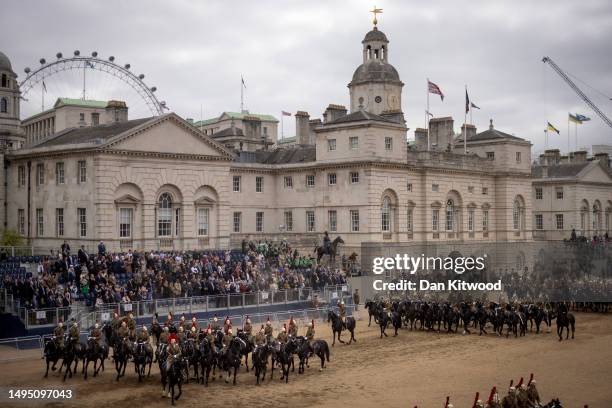 Members of the British military take part in the Brigade Major's Review at Horse Guards Parade on June 1, 2023 in London, England. More than 1,500...