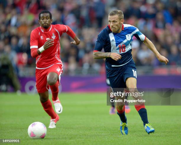 Craig Bellamy of Team GB in action during the Men's Football first round Group A Match between Great Britain and United Arab Emirates on Day 2 of the...
