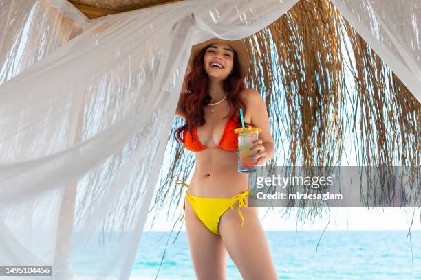 girl in bikini on vacation. - visor stock pictures, royalty-free photos & images
