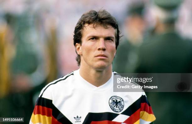 Germany player Lothar Matthaus looks on prior to the UEFA European Championships 1988 Group 1 match between West Germany and Italy held on June 10,...