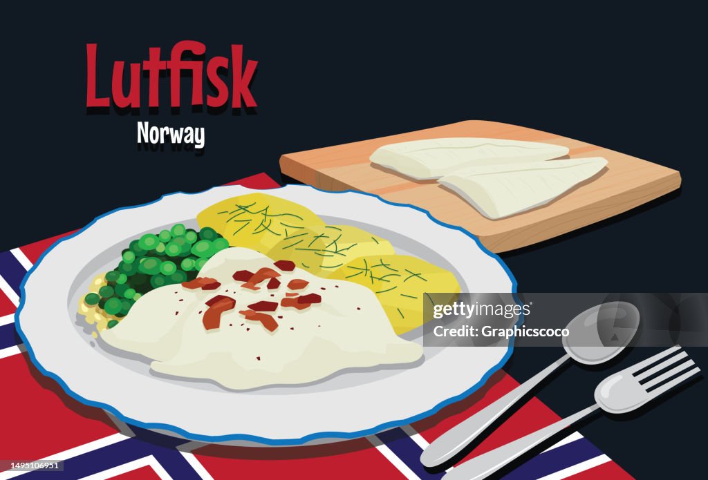 Traditional tasty cuisine. Lutefisk is a Scandinavian Christmas dish Usually cod is used,