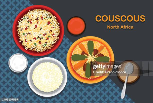 bildbanksillustrationer, clip art samt tecknat material och ikoner med couscous sometimes called kusksi or kseksu  is a traditional north african dish - durra