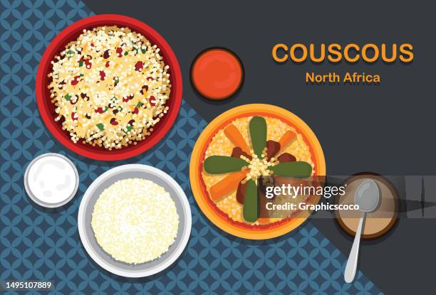 couscous sometimes called kusksi or kseksu  is a traditional north african dish - sorghum stock illustrations