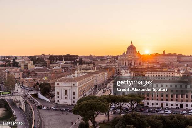aerial view of rome skyline at sunset, italy - vatican city aerial stock pictures, royalty-free photos & images