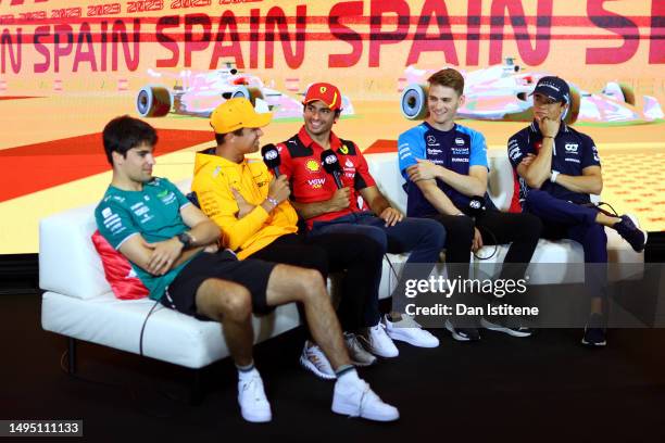 Lance Stroll of Canada and Aston Martin F1 Team, Lando Norris of Great Britain and McLaren, Carlos Sainz of Spain and Ferrari, Logan Sargeant of...