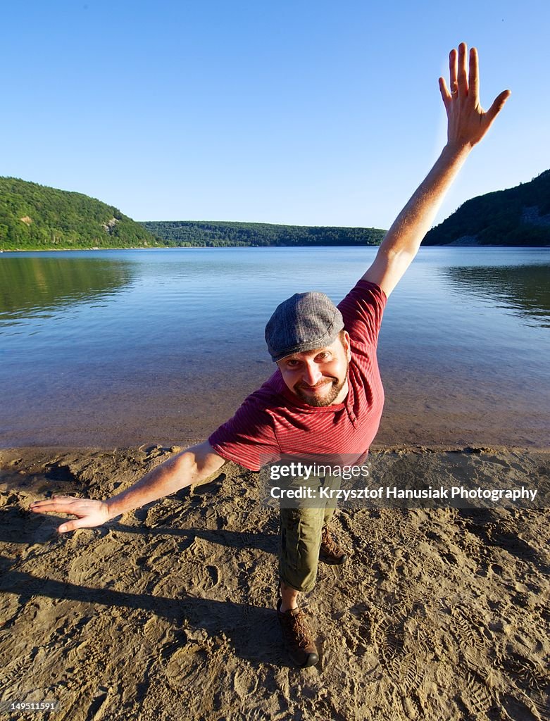 Playing at lake