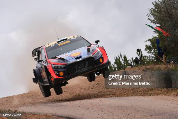 Esapekka Lappi of Finland and Janne Ferm of Finland compete with their Hyundai Shell Mobis WRT Hyundai i20 N Rally1 Hybrid during Day One of the FIA...