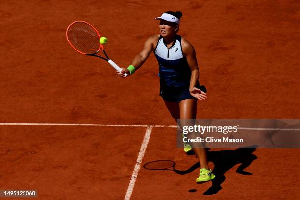 Claire Liu of United States plays a forehand against Iga Swiatek of Poland during the Women's Singles Second Round match on Day Five of the 2023...